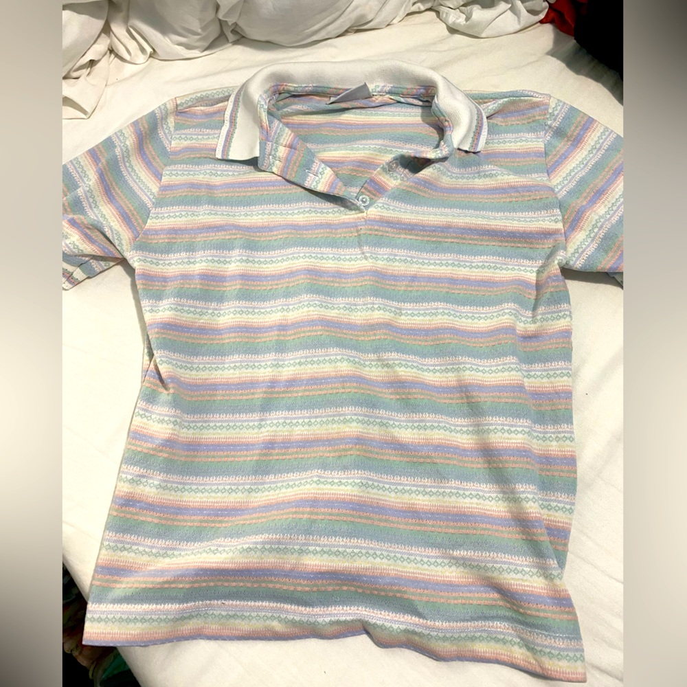 Colorful pastel vintage striped top with collar